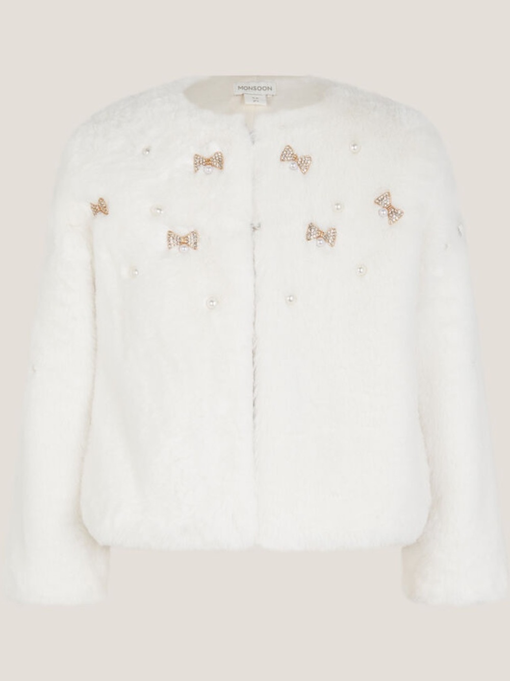 Monsoon Embellished Faux Fur Bow Coat